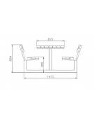 Set composto da tavolo + 2 panchine con schienale, struttura unica acciaio con legno di pregio - cm 200x196,8x88,4h