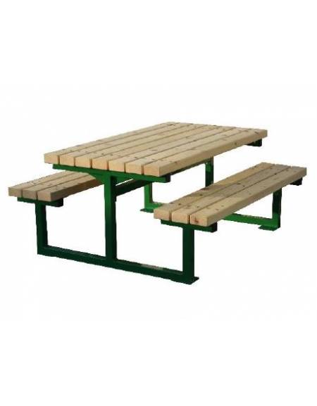 Set composto da tavolo + 2 panchine senza schienale, struttura unica in acciaio con legno di pregio - cm 200x88,4h