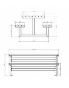 Set composto da tavolo + 2 panchine senza schienale, struttura unica in acciaio con legno di pregio - cm 200x196,8x88,4h