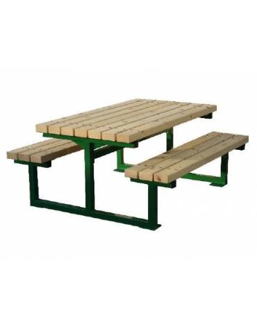 Set composto da tavolo + 2 panchine senza schienale, struttura unica in acciaio con legno di pino - cm  L200x88,4h