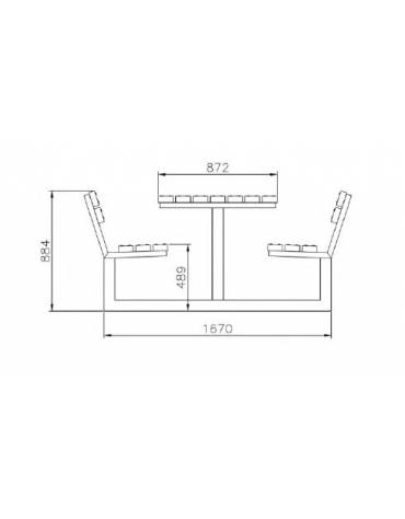 Set composto da tavolo accessibile per carrozzina + 2 panchine con schienale, in acciaio e legno di pregio - cm 200x196,8x88,4h