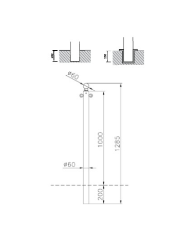 Dissuasore in tubolare di acciaio zincato e verniciato, con anelli. Amovibile - cm Ø6x128,5h