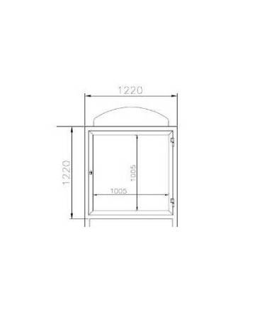 Bacheca a muro in acciaio zincato e verniciato, anta apribile in vetro, pannello espositivo cm 100×100 - Dim est. cm 122x122