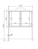 Bacheca in acciaio zincato e verniciato, ante in vetro, pannelli espositivi cm 200×130, 2 ante - dim. tot. cm 239x60x276h