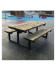 Set composto da tavolo accessibile per carrozzina + 2 panchine senza schienale, in acciaio e legno di pregio - cm 245x196,8x88,4