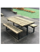 Mini set composto da tavolo + 2 panchine senza schienale, struttura unica in acciaio con legno di pregio - Lunghezza cm 120