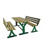 Set composta da tavolo + 2 panchine con schienale in legno di pregio, struttura in acciaio zincato e verniciato - cm 200x219,8x8