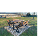 Set composta da tavolo + 2 panchine con schienale in legno di pregio, struttura in acciaio verniciato - cm 200x86h