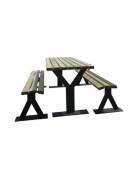 Set composta da tavolo + 2 panchine senza schienale in legno di pregio, struttura in acciaio verniciato - cm 200x219,8x86h