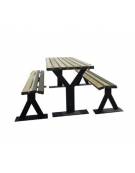 Set composta da tavolo + 2 panchine senza schienale in legno di pino, struttura in acciaio verniciato - cm 200x219,8x86h