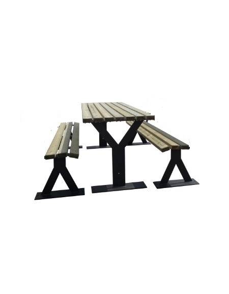 Set composta da tavolo + 2 panchine senza schienale in legno di pino, struttura in acciaio verniciato - cm 200x79,9h