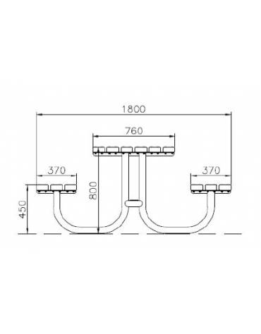 Set inclusivo composto da tavolo + 2 panchine senza schienale, struttura unica in acciaio con legno di pregio - cm 245x180x80h