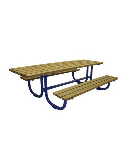 Set inclusivo composto da tavolo + 2 panchine senza schienale, struttura unica in acciaio con legno di pino - cm 245x180x80h