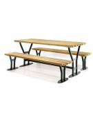 Set composto da tavolo + 2 panchine senza schienale in legno di pregio, struttura in acciaio verniciato - cm 200x80h