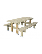 Set tavolo e 2 panche con schienale per pic-nic realizzato in legno di pino impregnato in autoclave - cm 190x210x86h