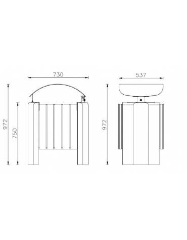 Cestino portarifiuti con coperchio , doghe in legno di pregio e fianchi in cemento - cm 73x53,7x97,2h