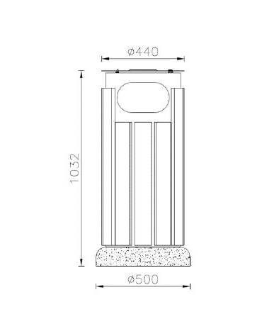 Cestino portarifiuti forma cilindrica acciaio zincato e verniciato, doghe in legno di pregio,base in cemento - cm Ø 44x103,2h