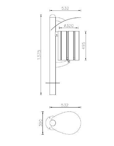 Cestino portarifiuti a forma cilindrica con doghe in legno di pregio e coperchio, da inghisare - cm 39x53,2x117,5h