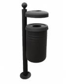 Cestino portarifiuti da inghisare con foro ridotto e coperchio con spegni sigarette - cm 35x53,6x161,7h