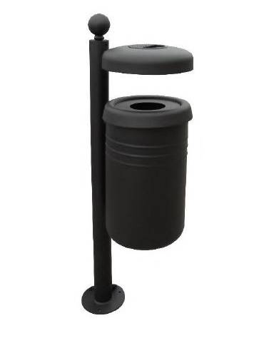 Cestino portarifiuti da inghisare con foro ridotto e coperchio con spegni sigarette - cm 35x53,6x161,7h