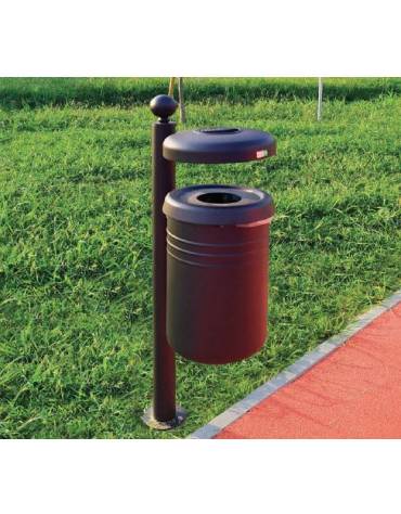 Cestino portarifiuti da inghisare con foro ridotto e coperchio con spegni sigarette - cm 35x53,6x161,7h