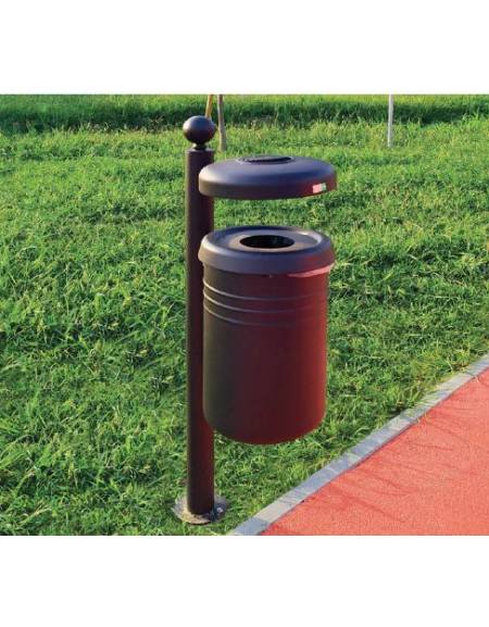 Cestino portarifiuti da inghisare con foro ridotto e coperchio con spegni sigarette - cm 35x53,6x161,7h
