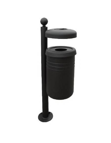 Cestino portarifiuti da tassellare, con foro ridotto e coperchio con spegni sigarette - cm 35x53,6x131,7h
