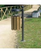 Cestino portarifiuti a forma cilindrica,paletto da inghisare, doghe in legno di pregio e coperchio spegnisigarette cm Ø35x161,7h