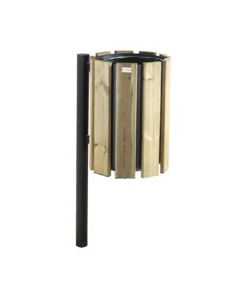 Cestino portarifiuti con paletto da tassellare, in acciaio zincato e verniciato, con doghe in legno di pino - cm 46,2x37,1x100h