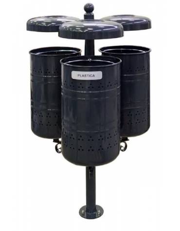 Cestino raccolta differenziata 2 settori, da tassellare, in acciaio zincato e verniciato con coperchio e posacenere - cm 127,5h