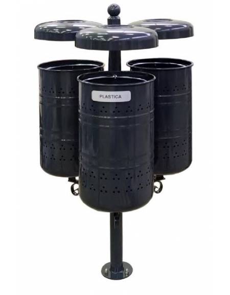 Cestino raccolta differenziata 2 settori, da tassellare, in acciaio zincato e verniciato con coperchio e posacenere - cm 127,5h