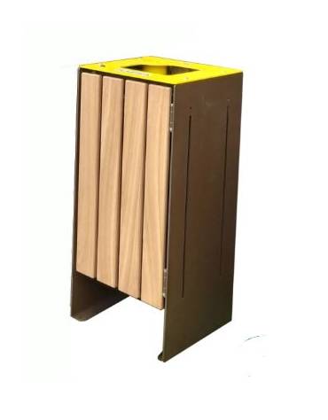 Cestone per la raccolta differenziata a 1 settore in acciaio con doghe in legno di pregio - cm 45x45x100h