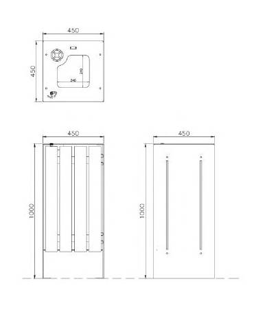 Cestone per la raccolta differenziata a 1 settore in acciaio con doghe in legno di pregio - cm 45x45x100h