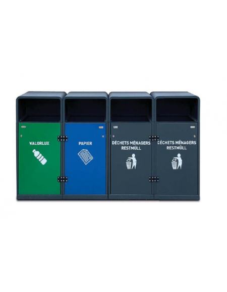 Cestone per la raccolta differenziata a 4 settori in acciaio zincato e verniciato - lineare - cm 48x48x99,8h cad.