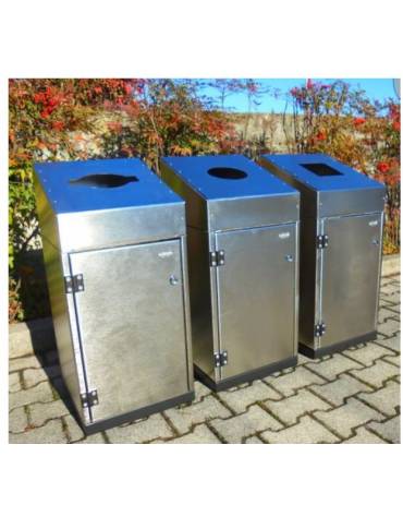 Cestone con sagomatura dei fori per la raccolta differenziata a 2 settori, in acciaio inox - cm 38x38x82h cad.