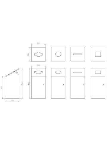 Cestone con sagomatura dei fori per la raccolta differenziata a 2 settori, in acciaio zincato e verniciato - cm 76x38x82h