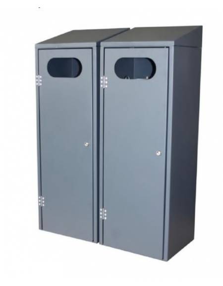 Cestino per raccolta differenziata di forma quadra, a 2 settori, realizzato in acciaio zincato e verniciato - cm 35x30x100h cad.