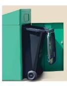 Casetta ecologica per raccolta differenziata a 2 settori, per bidoni carrellati da 120 lt, in acciaio zincato e verniciato