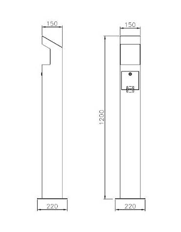 Colonnina per raccolta pile esauste, realizzato in acciaio zincato e verniciato - da tassellare - cm 15x15x120h