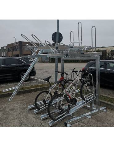 Portabici modulare a due piani livelli - modulo per 8 bici - interamente in acciaio zincato e verniciato - cm 177x201,8x265h