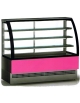 Vetrina pasticceria ventilata +2°+5°C con vetri alti curvi e 3 mensole illuminate - cm 240x78,5x140h