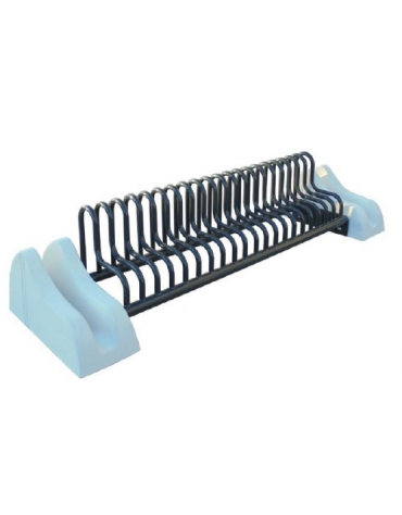 Portabici 9 + 2 posti con rastrelliera in tubolare di acciaio con sostegni laterali in cemento - cm 350x60x46,9h