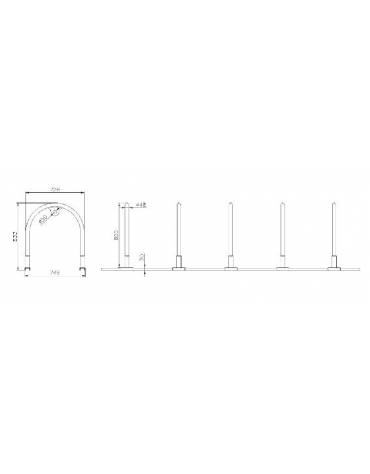Portabici a 5 archetti, realizzato in acciaio inox. da tassellare - cm 72,8x83,3h