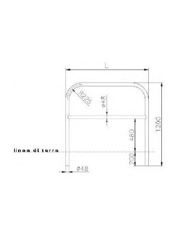 Barriera con piegatura a freddo di tubolare in acciaio Ø48 a forma di U rovesciato, con traverso, da tassellare - cm 80x80h