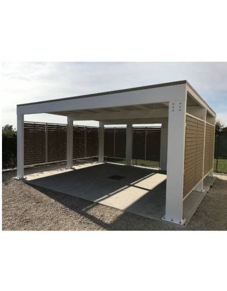 Copertura per due posti auto con struttura in acciaio zincato e verniciato, copertura con pannelli coibentati - cm 600x500