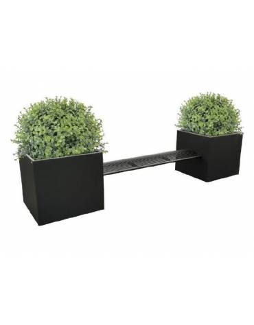 Panchina con fioriere laterali e seduta in acciaio, realizzata in acciaio zincato e verniciato - cm 300.5x70x70h