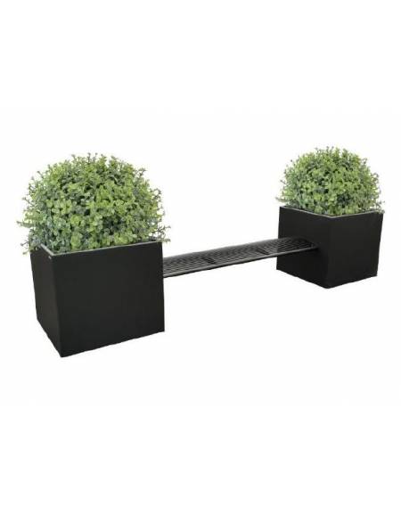 Panchina con fioriere laterali e seduta in acciaio, realizzata in acciaio zincato e verniciato - cm 300.5x70x70h