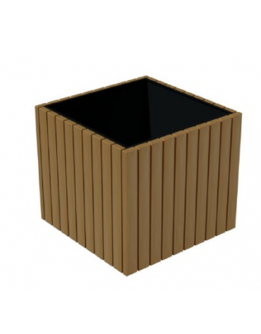 Fioriera quadrata in acciaio zincato e verniciato, rivestita in doghe di legno di pregio - cm 50x50x50h
