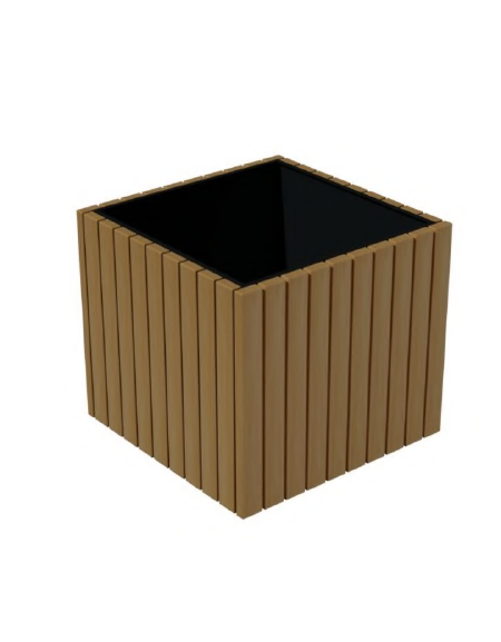 Fioriera quadrata realizzata in acciaio zincato e verniciato, rivestita in doghe di legno di pregio - cm 50x50x50h