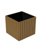 Fioriera quadrata realizzata in acciaio zincato e verniciato, rivestita in doghe di legno di pregio - cm 80x80x100h